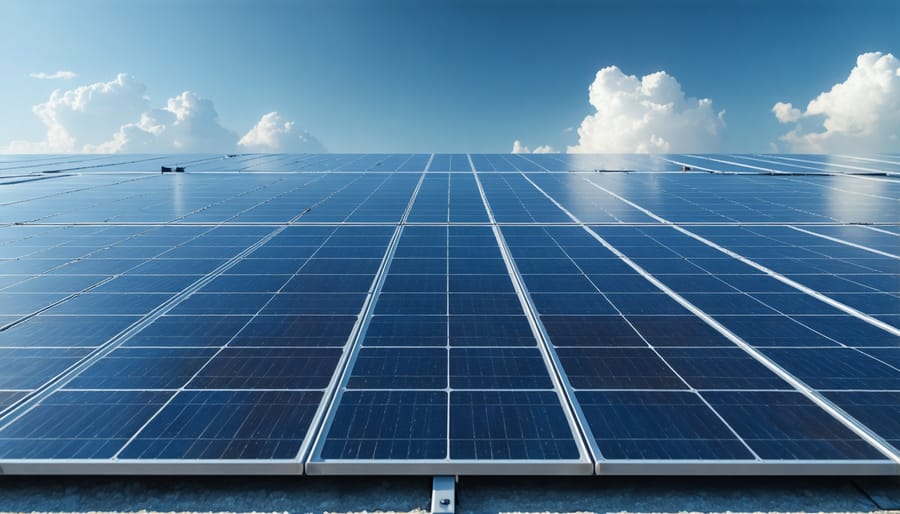 Solar installer and homeowner shaking hands in front of home with solar panels