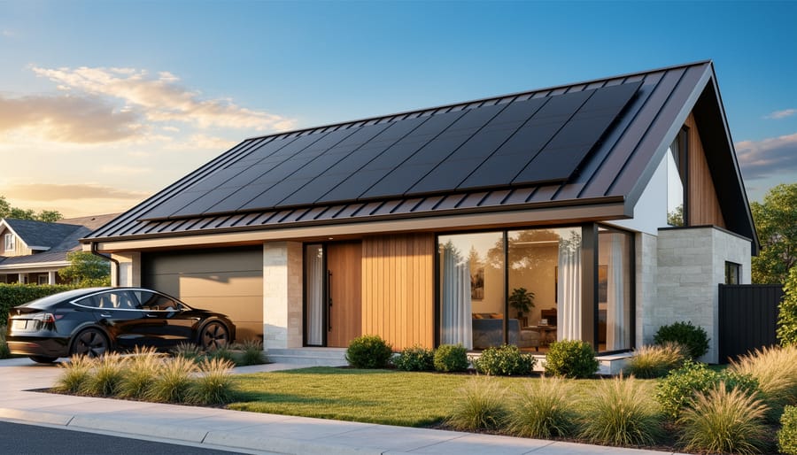 Modern home with aesthetically integrated solar panels on roof